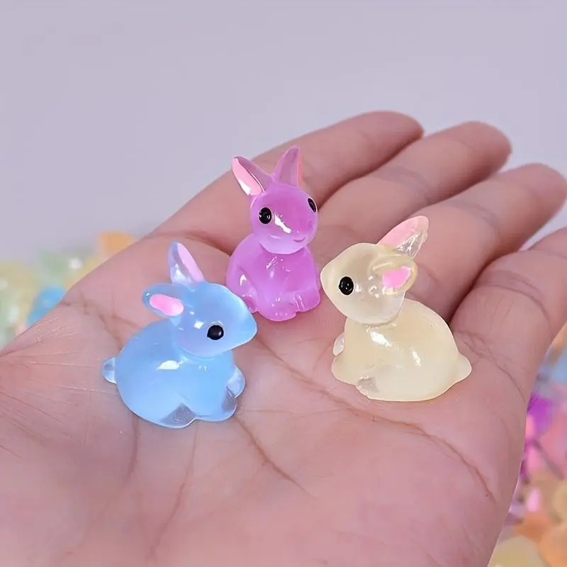 15 Piece Small Bunny Magical Glowing Figurines, Resin Figurine Statue, Colorful Resin Bunnies, Perfect for DIY Jewelry Decor, Indoor Decoration, Interior Decoration Accessories, Holiday Gifts, Glow in the Dark