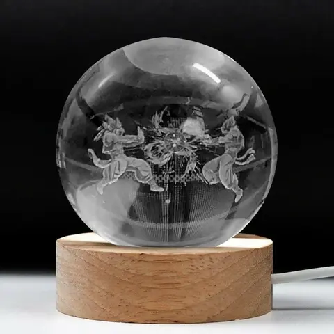 DBZ Anime Merchandise 3.15in 3D Crystal Ball Color Changing RGB Lamp with Wooden Base, 7 Colors, On-Off Control, Ideal for Boys' Christmas & Room Decor - summerwins Home Decor Lights Statue