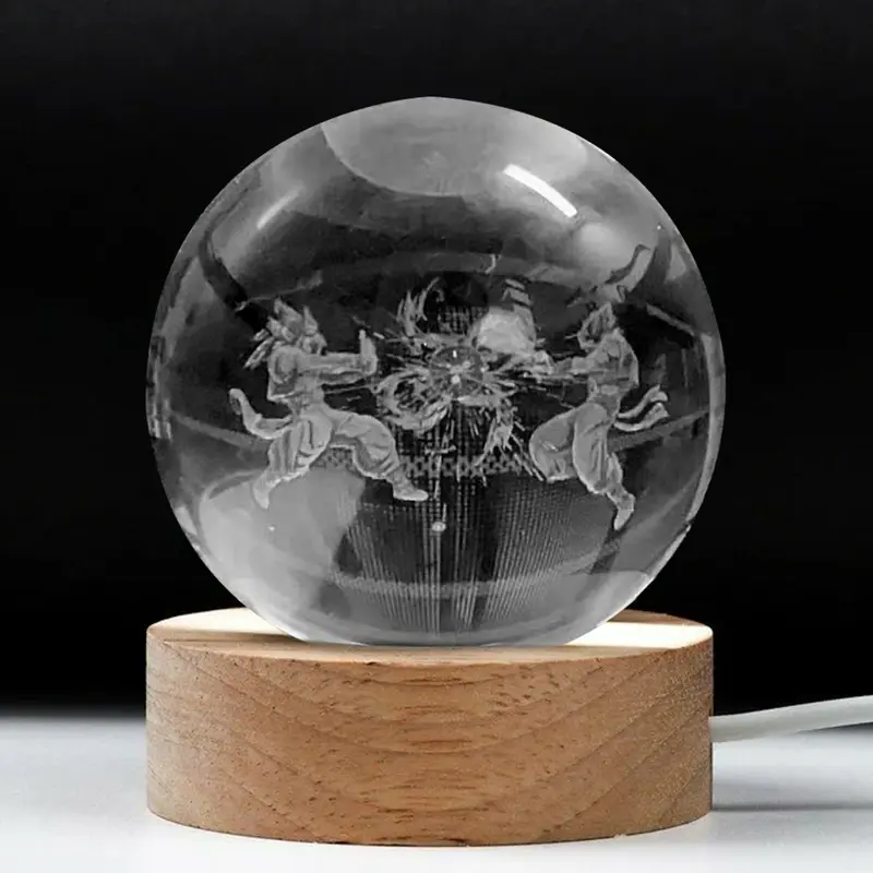 DBZ Anime Merchandise 3.15in 3D Crystal Ball Color Changing RGB Lamp with Wooden Base, 7 Colors, On-Off Control, Ideal for Boys' Christmas & Room Decor - summerwins Home Decor Lights Statue