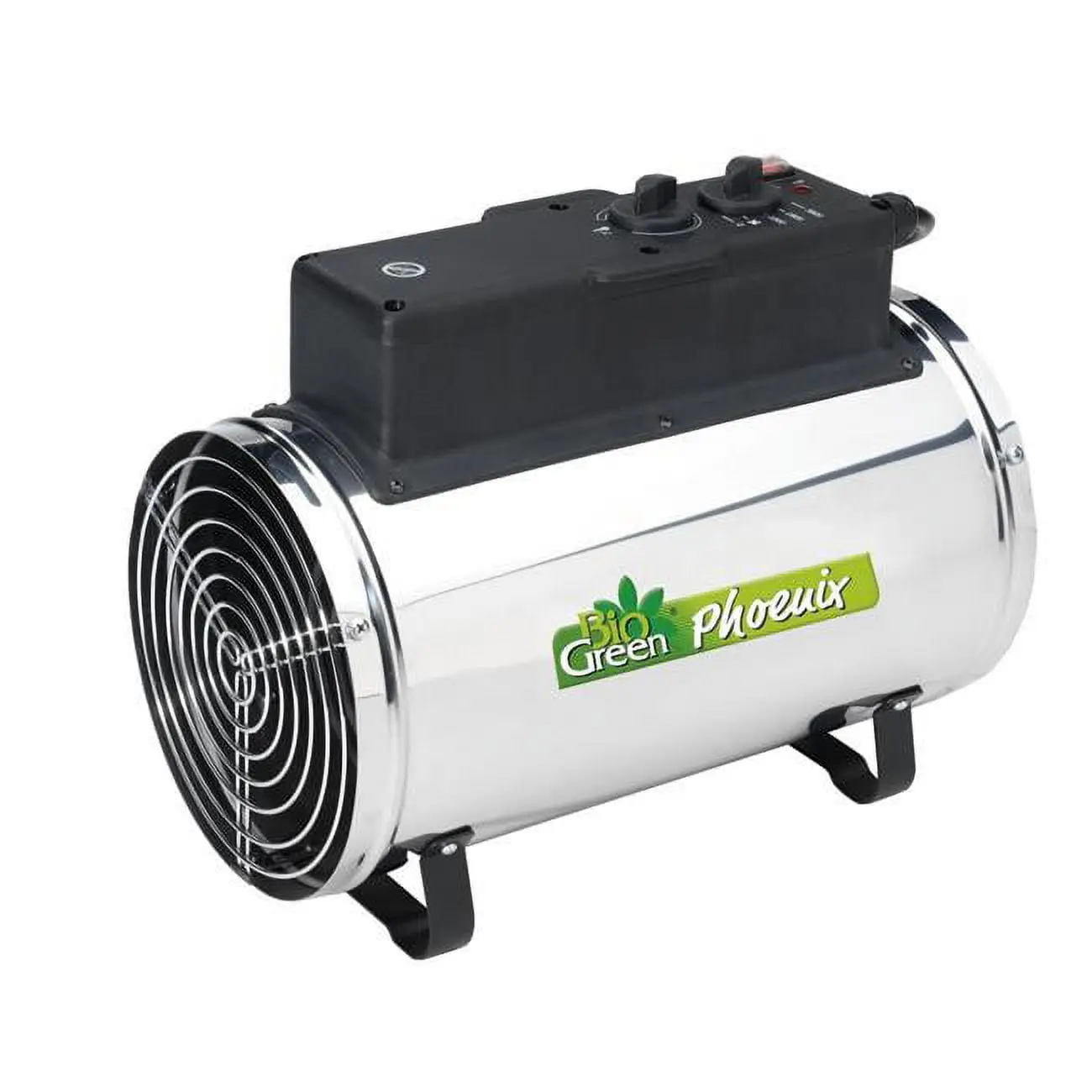 PHX 2.8-US Adjustable Temperature Greenhouse Heater - IPX4 Rated Corded Unit, 9554 BTU, 53W, 60 Hz, 0-26 Degrees C, 15.1 lbs, Silver & Black, Including Hooks and Chains