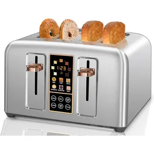 Toaster 4 Slice, Stainless Toaster LCD Display &Touch Buttons, 6 Bread Selection, 7 Shade Settings, 1.5''Wide Slots Toaster, Cancel/Defrost/Reheat, Removable Crumb Tray digital toaster bagel function 2  slice Kitchen Household Appliances Waffle