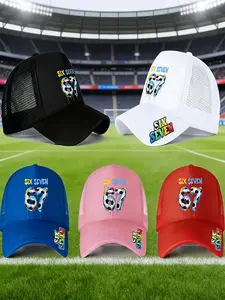 Unisex Cartoon Sponge Hats, Colorful Designs with Number '67', Ideal for Sports Events, Back to School, Parties, Daily Use
