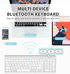 BK10 Bluetooth Keyboard, Multi Device Keyboard Rechargeable Bluetooth 5.1 with Number Pad Ergonomic Design Full Size Stable Connection Keyboard for iPad, iPhone, Mac, iOS, Android, Windows