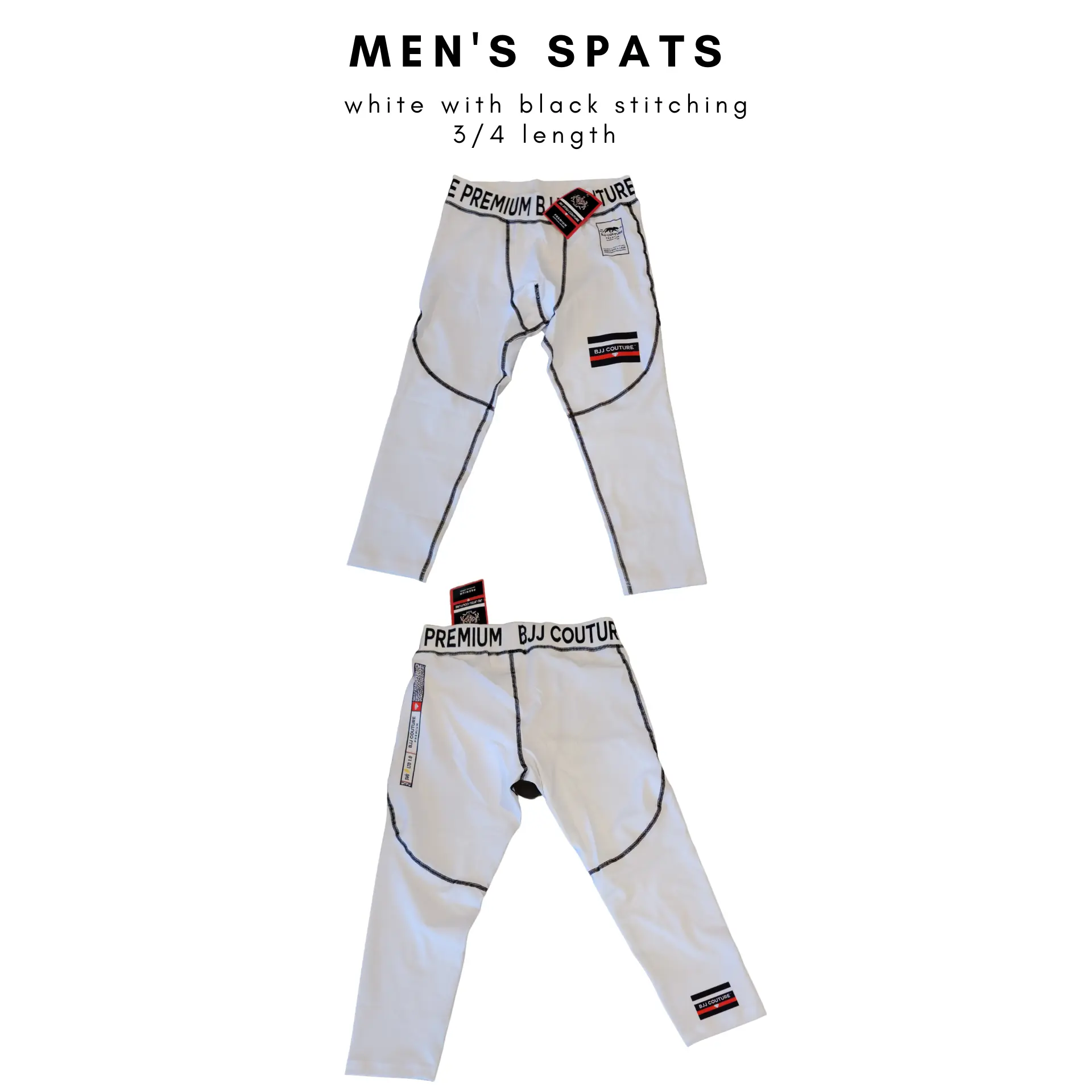 Men's White Compression Grappling Spats - 3/4 Length