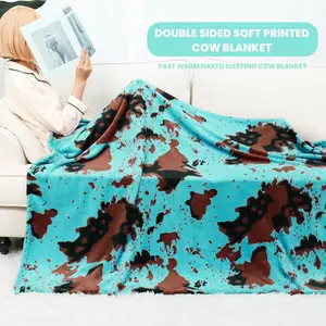 cow print Fleece Turquoise Blue Blanket Kids Teal Fuzzy Throw Blankets Light Sea Green Blanket Stuff Decor Gifts for Teen Girls Boys