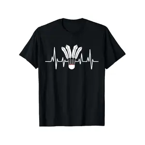 Heartbeat Badminton I Racquet I Badminton I Badminton T-Shirt, Casual Crew Neck Outdoor Short Sleeve T-Shirt, School Team Style T-shirt Jersey Style T-shirt Men's Sports Short Sleeved T-shirt