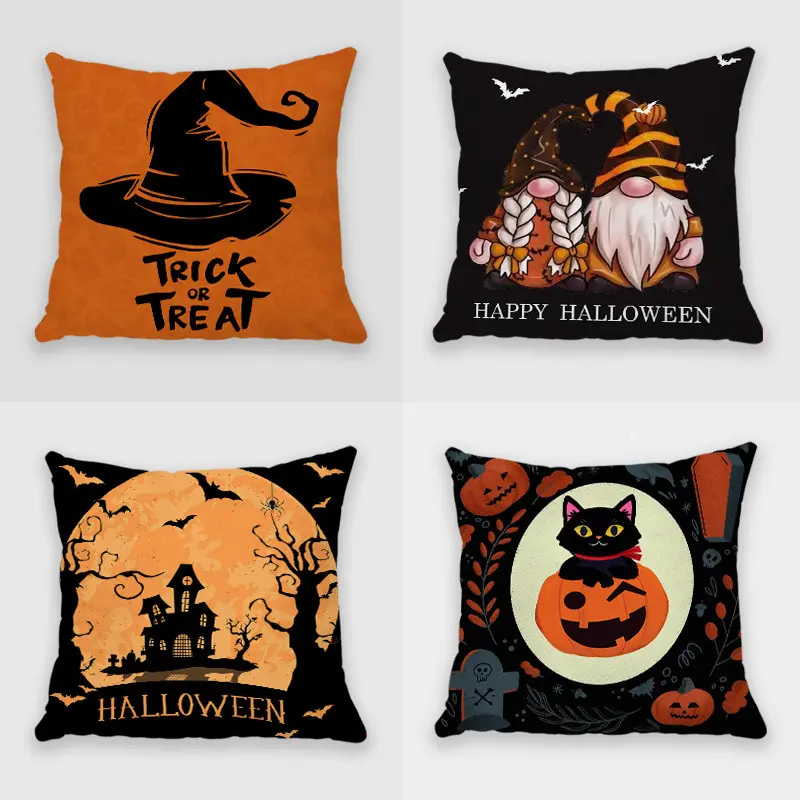Halloween Throw Pillow with Insert Included, 16x16 Inch (40x40cm) Cute Pumpkin Gnome Black Cat Decorative Cushion for Couch Sofa Bed Living Room Fall Decor