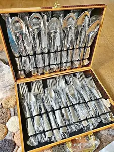40 Piece Stainless Steel Flatware Utensils Silverware Set for 8, Utensils Set Cutlery Set Knives Spoons and Forks Set(Wood Box Not Included)