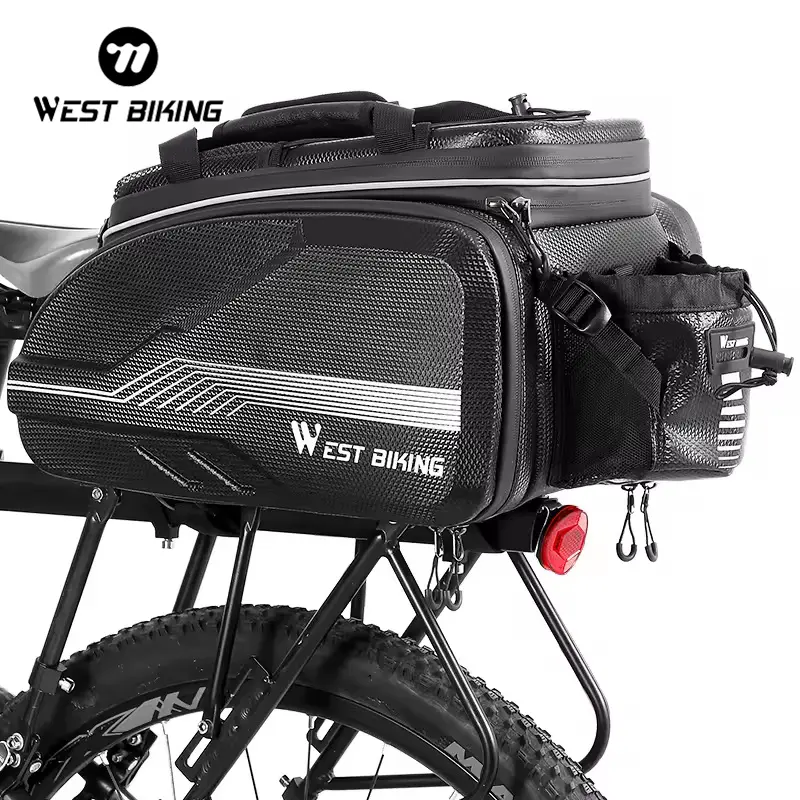 WEST BIKING Functional 25L-45L Expandable Hard Shell Cycling Nylon Blend Pannier Bag, Waterproof Quick-Mount Bicycle Rear Trunk Bag with Reflective Strip, 25L To 45L, Bike Trunk Bag