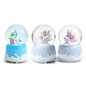 3Pcs Cute Unicorn & Character Snow Globe with Music & Light, Auto Snowfall Rotating Glitter Crystal Ball, Ideal Home Decor & Christmas/Birthday Gift for Kids