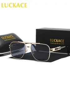 LUCKACE Business Minimalist Metal Square Frame Unisex Sunglasses With Double Beam Design, Fashionable And Versatile, Suitable For Daily Commuting, Friend Gatherings, Outdoor Cycling, Driving And Sun Protection