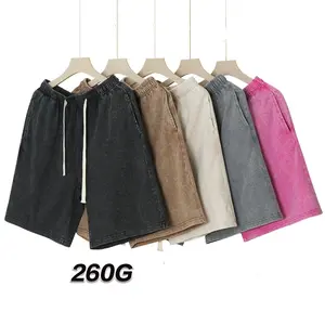 Summer men's retro vintage casual shorts,100% Cotton 260G loose and comfortable solid color shorts, gym fitness shorts