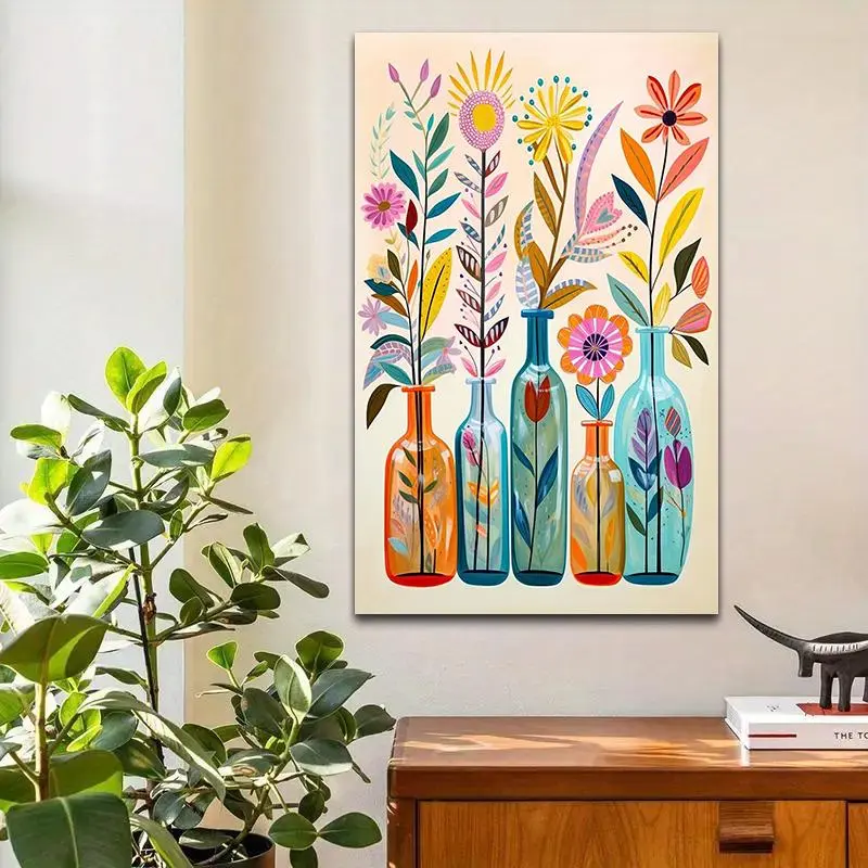 Flower, Bottle & Diamond Pattern Design DIY Diamond Arts Colorful Painting Kit without Frame, DIY 5D Diamond Arts Colorful Painting for Bedroom Home Wall Decor, Handmade Gifts
