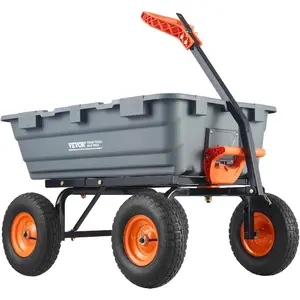 VEVOR 800lbs Poly Dump Garden Cart, Heavy Duty Yard Dump Cart Wagon, 4 Wheel Wheelbarrow with 10in Tires, 180Rotating Handle, Steel Frame and Quick Release SystemVEVOR Super Brand Day