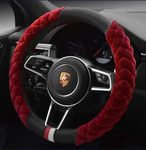 Fluffy Steering Wheel Cover Soft, Short Plush Red Steering Wheel Cover for Women with Universal 14.5-15 Inch (Light )