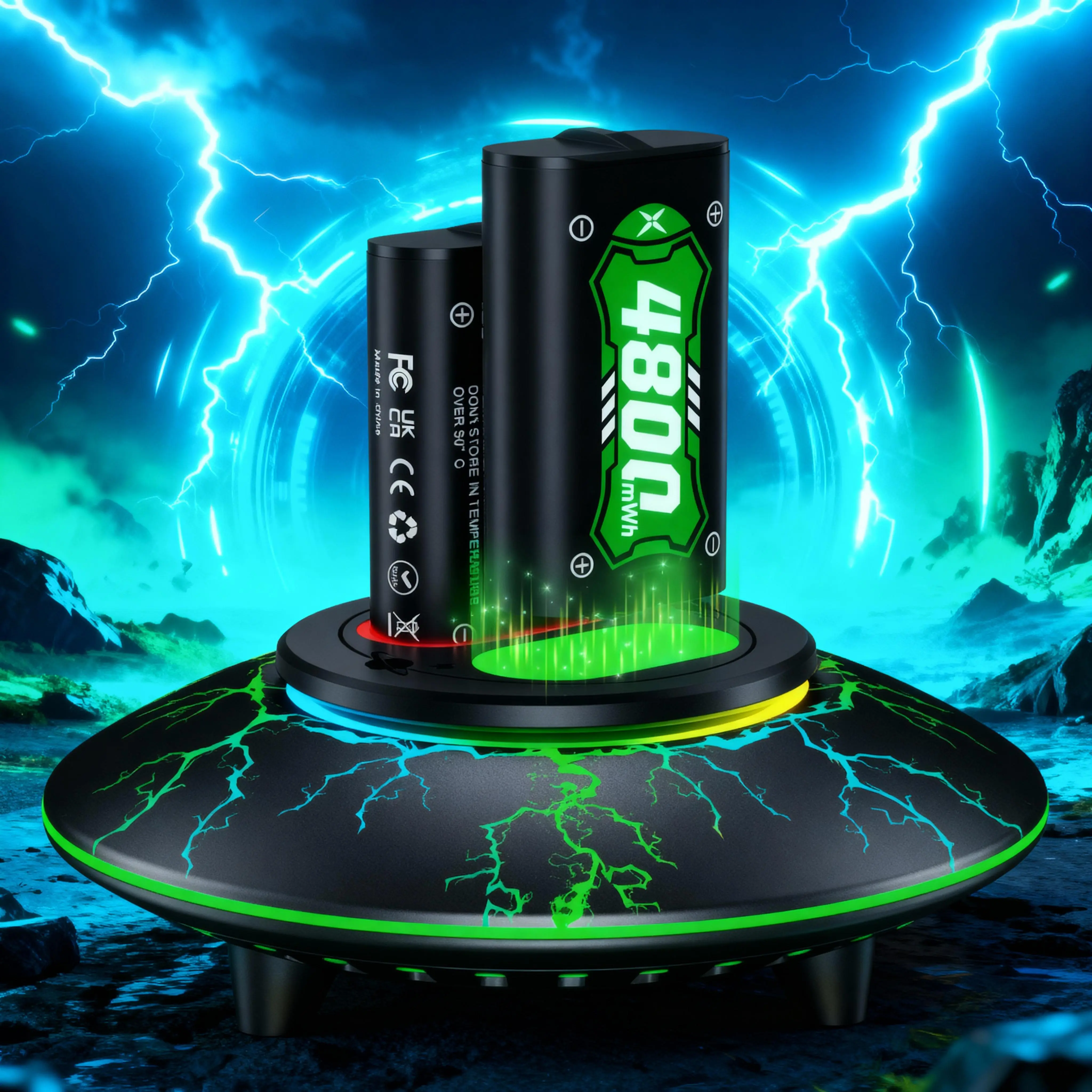 Ponkor Lightning Xbox Controller Rechargeable Battery Packs (4×4800mWh) with Fast Charging Dock, Compatible with Xbox One, Series X|S, High-Capacity, Long-Lasting, LED Glow, Overheat Protection Springtok
