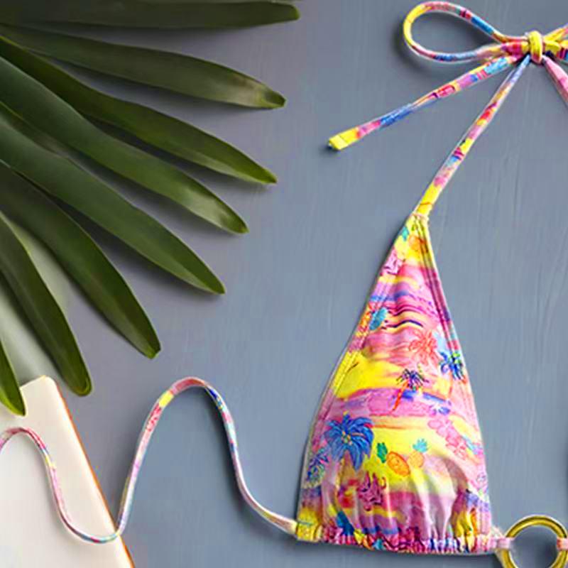 two-piece bikini | Macaron tropical style | Women's full body printed bikini | Women's swimsuit suitable for beach vacations, hot springs, and all seasons