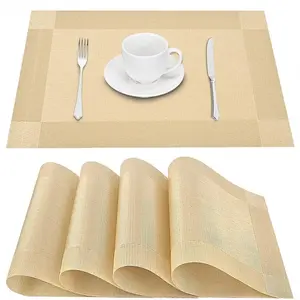 Placemats Set of 4, Heat-Resistant Woven Vinyl Placemat, Non-Slip Washable PVC Table Mat, Easy to Clean  Plastic Mats for Dining, Kitchen Table (Golden)