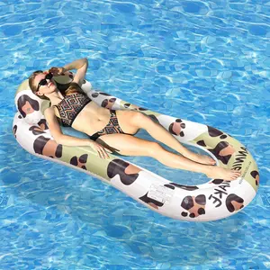 Inflatable Water Float Mat, Outdoor Swimming Inflatable Mattress, Leopard Print Foldable Thick PVC Water Float Bed, Summer Pool Entertainment Single Person Mesh Inflatable Float