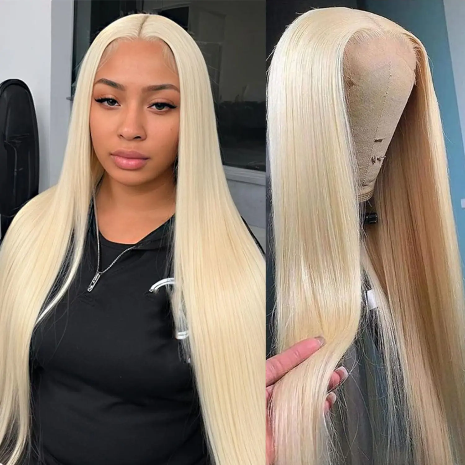 32 Inch 613 13x4 Lace Front Wig Blended Human Hair 200 Density Lace Front Wig Blonde Wigs Straight Wig for Women Glueless Wigs (613 Blonde Wig) Lace Frontal Wig