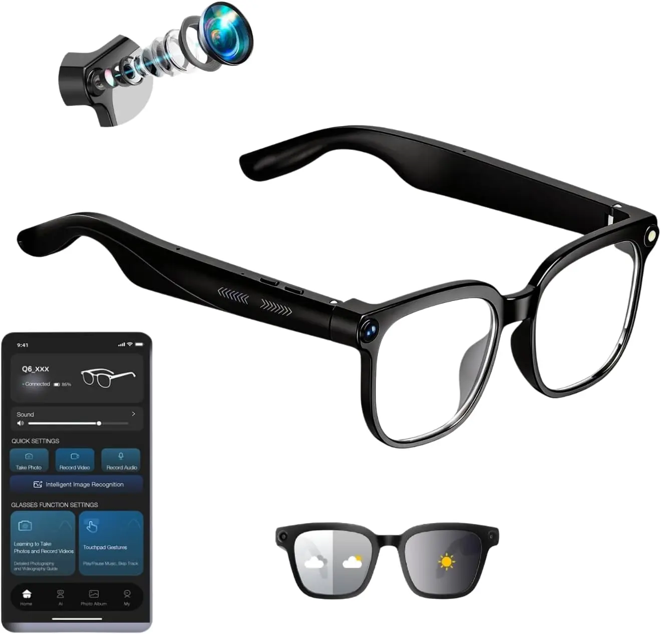AI Smart Glasses with Camer, Bluetooth Glasses with 4K HD Video & 164+ Language Real-Time Translation Built-in ChatGPT, 8-Hour Battery IP67 Waterproof for Men and Women Outdoor Activities