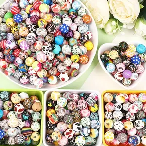 20/50PCS Brand New 15mm/0.59 Inch Printed Silicone Beads Soft Durable Mixed Packaging Unique Shapes Trendy Design Perfect for Jewelry Making Ideal for Bracelets Beaded Pen Decorations