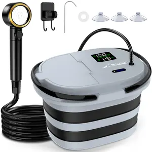 WADEO Portable Shower for Camping with 20L Bucket, 13000mAh Rechargeable Camping Shower with Intelligent LED Display & °F/°C Switch, 5 Speeds Modes, IPX8 Waterproof Portable Shower for Hiking, Travel