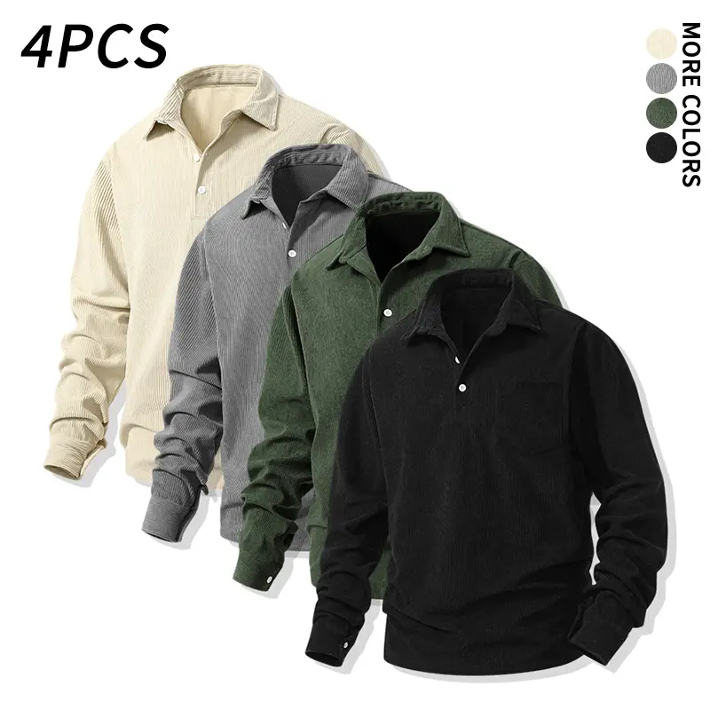 Men's Corduroy Shirt, Soft Casual Long Sleeve Pullover with a Loose Fit, Lapel Collar, and Chest Pocket, Button, Casual Wear, Chic Look, Cord Men's Casual Shirts