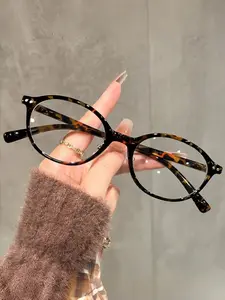 Unisex Fashion Oval Small Frame Glasses, Casual Leopard Pattern, Ultra-Light Decorative Lenses, Perfect for Work and Daily Use
