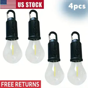 4-Pack Led Camp Fire Light, USB Rechargeable Handheld Outdoor Tent Light with Hook, Multi-Function Flashlight, Suitable for Adventure, Rock Climbing, Emergency, Holiday Gift, Warm Light Hiking Gear Travel Accessory survival supplies