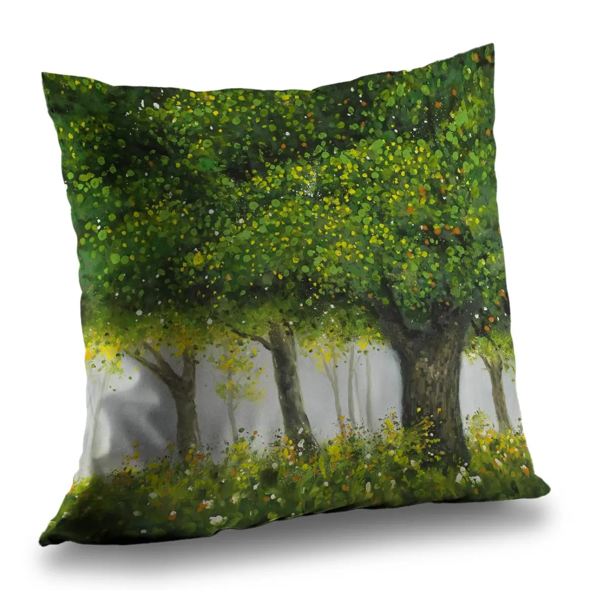 360 Stand 14x14 in. Poly Twill Throw Pillow - Tree Print Summer Forest Nature Theme, Twill Weave, Easy Care, Bedroom Decor, 14-Inch Standard Pillows, Easy Care Material
