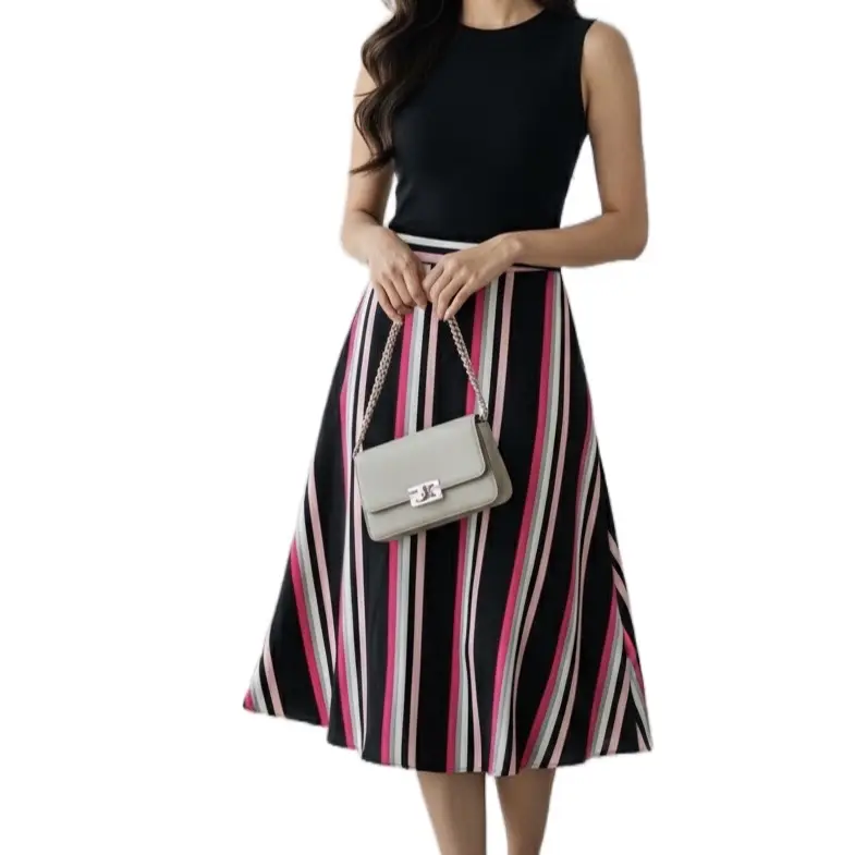 Express Women's Multicolor A Line Midi Skirt - Striped Design, Perfect for Casual and Formal Occasions Womenswear Bottom, Size 6