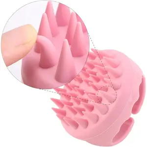 Hand-held Pink Silicone Shampoo Brush Massage Head Comb Bath Tool for Scalp Scrubbing & Exfoliation Beauty Roller for Women Men Kids & Pets Dandruff Solution