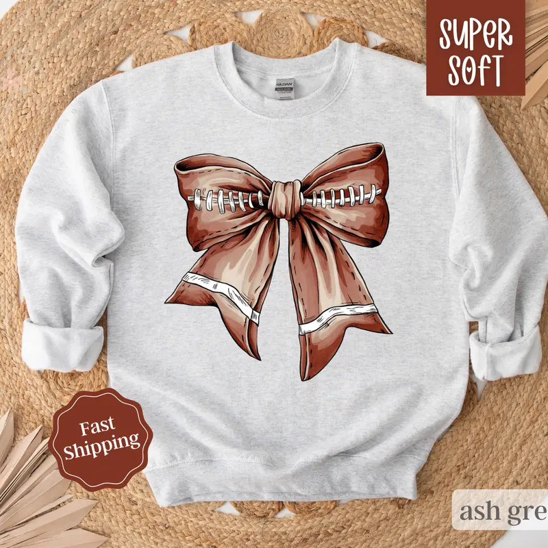 Football Bow Sweatshirt, Game Day Football Crewneck, Womens Sweatshirt, Fall Sweater fall coquette