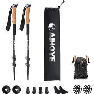 Trekking Hiking Poles - 2 Pack Adjustable Walking Sticks, Collapsible Lightweight  7075, Hiking Sticks with Quick Flip-Lock and Comfortable Cork Grips