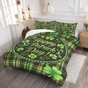 2/3Pcs St. Patrick's Day Comforter Set, Festive Green & Plaid Bedding Set, Digital Print Design with Shamrocks, Ideal for Celebration & Home Decor, Cozy and Stylish for Year-Round Use, Pillowcase No Filler