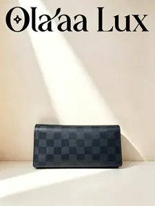 Pre-owned Louis &Victoria LV Black Damier Graphite Long Flap Wallet, Checkered Canvas Multi Card Slots Men Clutch Purse C19493435987