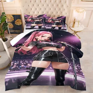 K-pop Stage Style Printed Comforter Set, includes one comforter and 1/2 pillowcase without core, full of K-pop idol stage atmosphere, fashionable and warm bedroom decoration, suitable for all seasons