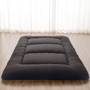 Japanese-style floor mattress, futon mattress with portable storage bag and washable cover, rollable thick tatami mat, suitable for camping and guest room use, black, double size