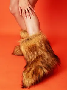 Wild Diva Y2K Rave MEALNIE-21 Women's Trendy Fluffy Faux Fur Mid -Calf Winter Fashion Snow Boots