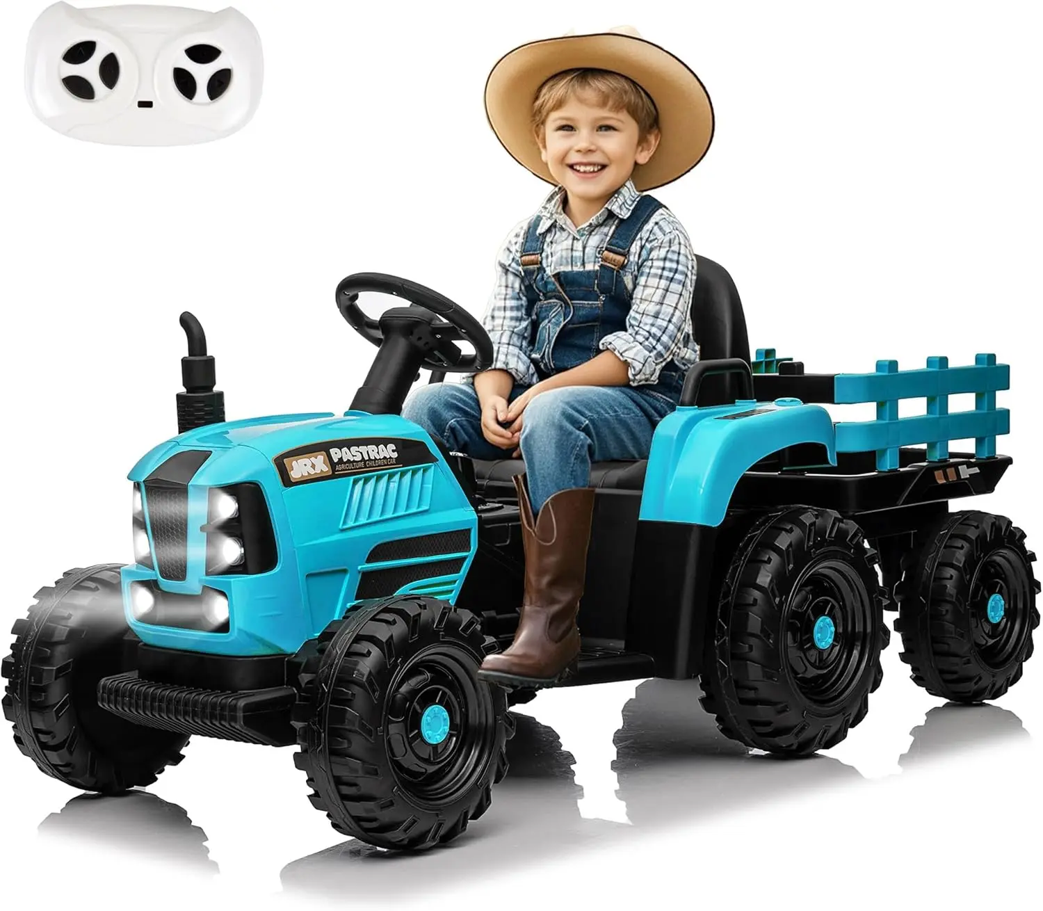 24V Ride-On Tractor with Trailer for Kids 400W Power 3 Speeds Remote ...