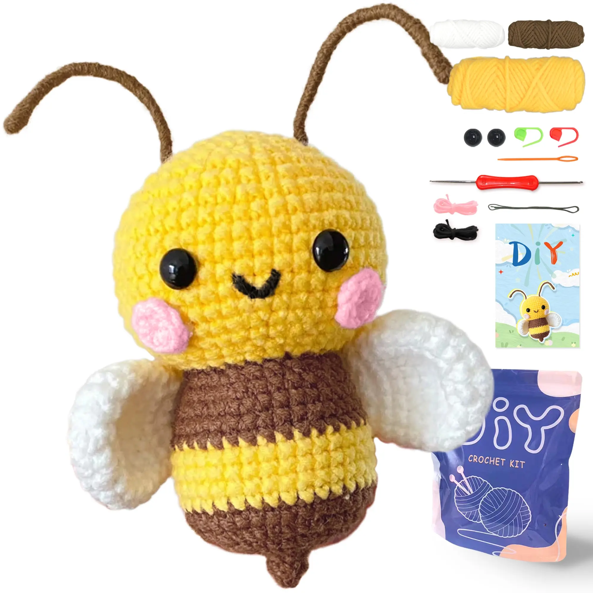 YAMAXIN DIY Crochet Kit for Beginners Easy Craft Tool Set with Yarn Needle and Small Bee Themed Design Arts & Crafts Knitting Project for Starte Crochet Gift Kit Handmade Crochet Bee