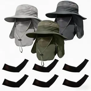3 Pack Mens Outdoor Wide Brim Fishing Hat,UPF 50+ Sun Protection Cap with Face Neck Flap for Hiking & Garden