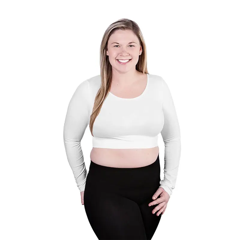 White Plus Long Sleeve Crop Top For Women - Soft and Stretchy  - Nylon
