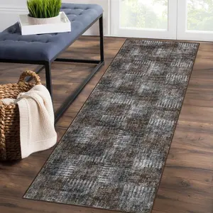 GARVEE 2x6 Modern Abstract Checkered Runner Rug for Hallways, Non-Skid, Washable Soft Indoor Carpet Runner for Laundry Room, Bedroom, Kitchen, Bathroom