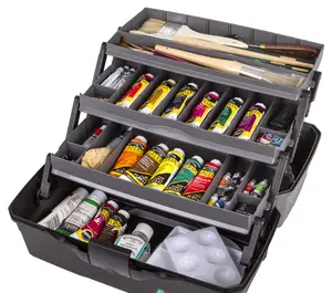 3-Tray Art Supply Box Versatile Organizer for Brushes, Paints, Stamps, and More - Durable Hard Plastic, Secure Closure, Portable with Top Trays and Dividers Vinyl