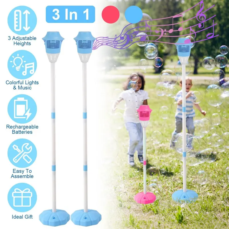 3 In 1 Standing Bubble Machines with Colorful Lights and Music Rechargeable Bubble Maker Stands with 2 Modes 3 Adjustable Height for Party Wedding Indoor Outdoor,summervibes
