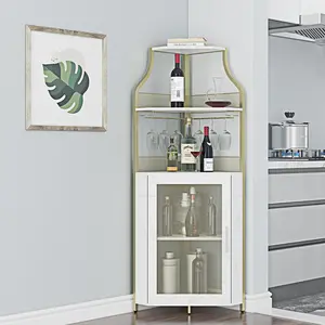 Corner Wine Cabinet with Removable Wine Rack, Wine Bar Cabinet with Barn Door and Adjustable Shelves, Industrial Wine Cabinet for Dining Room, Living Room,Kitchen (Golden) Apartment Furniture