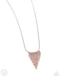 Chandelier Cadenza - Copper Shiny Rhinestone Fringe V Choker Necklace - Paparazzi