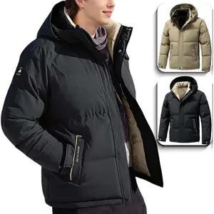 Men’s Windproof Insulated Hooded Jacket — Solid Color Casual Long-Sleeve Outdoor Coat, 2025 New Thickened Warm Hooded Winter Cotton Down Jacket for Outdoor Sports and Fashion